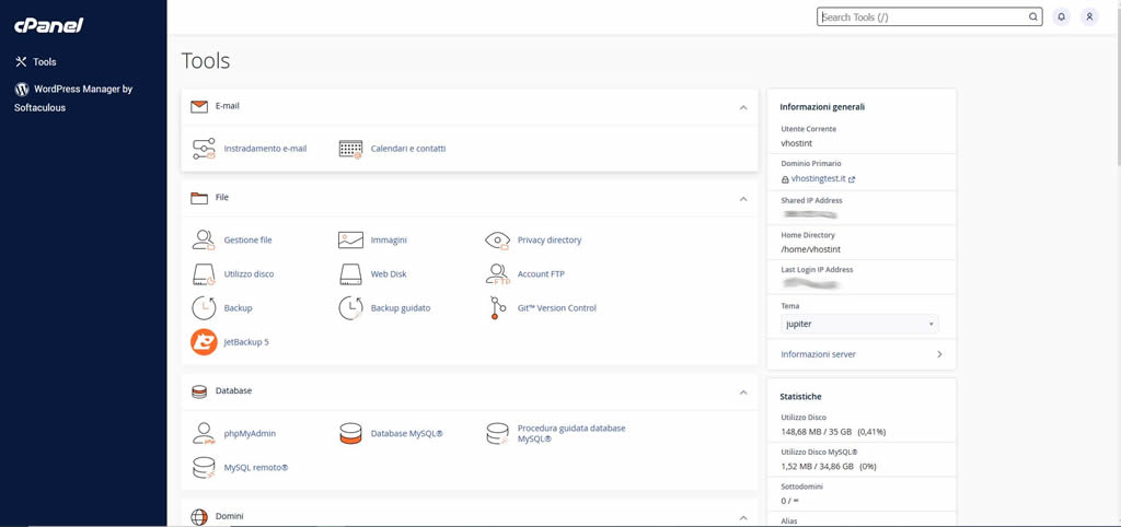 Accesso a cPanel per la gestione dei DNS