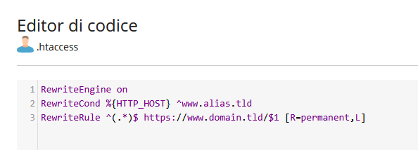 Creare un redirect del dominio