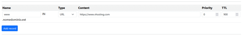 Creare un redirect del dominio
