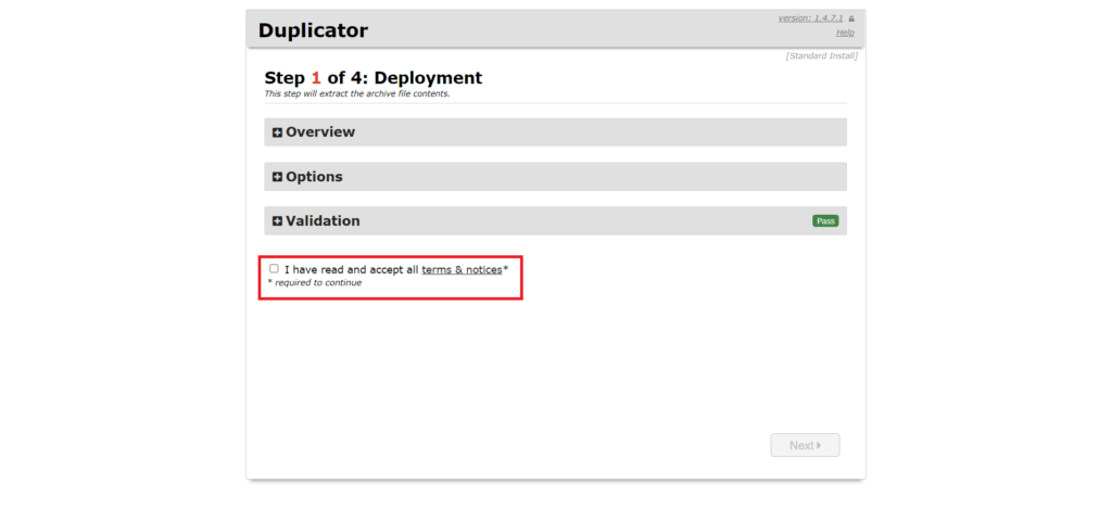 Avvio di installer.php durante la migrazione con Duplicator