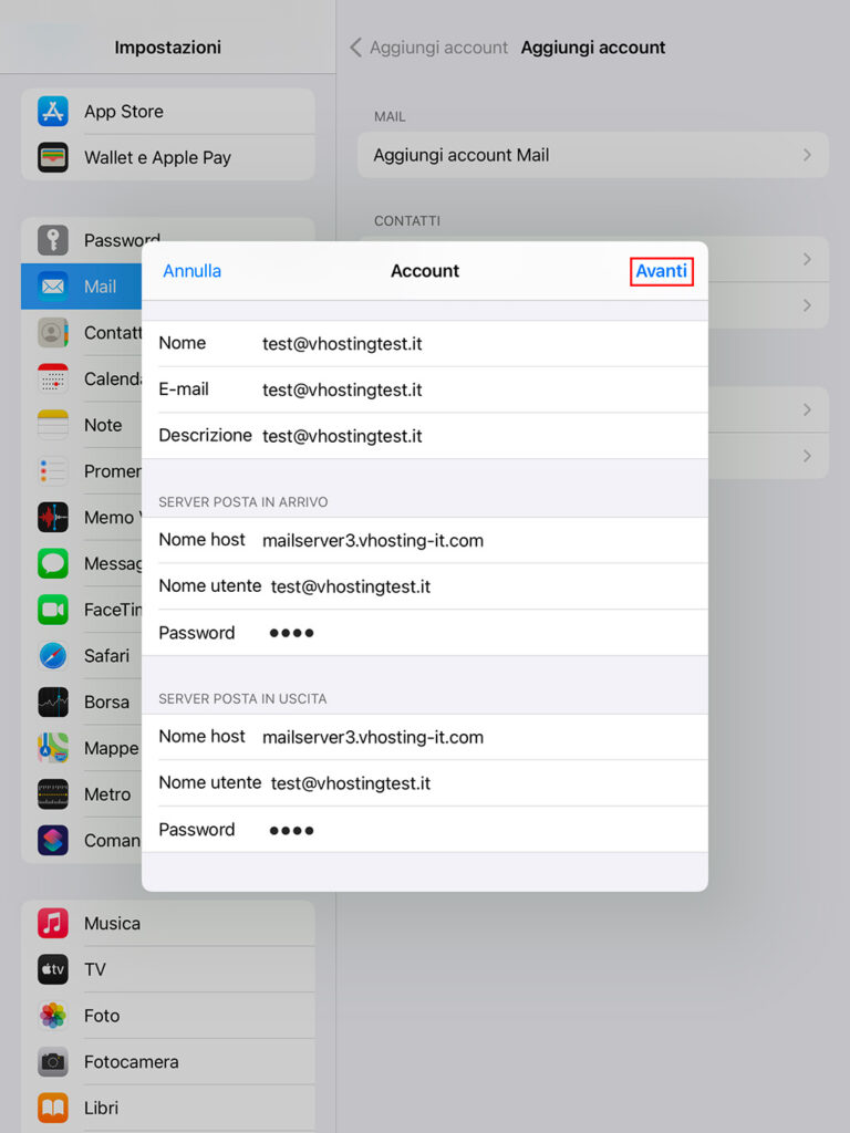 Come configurare una casella di posta su Mail Configurazione dei server di posta su iPad