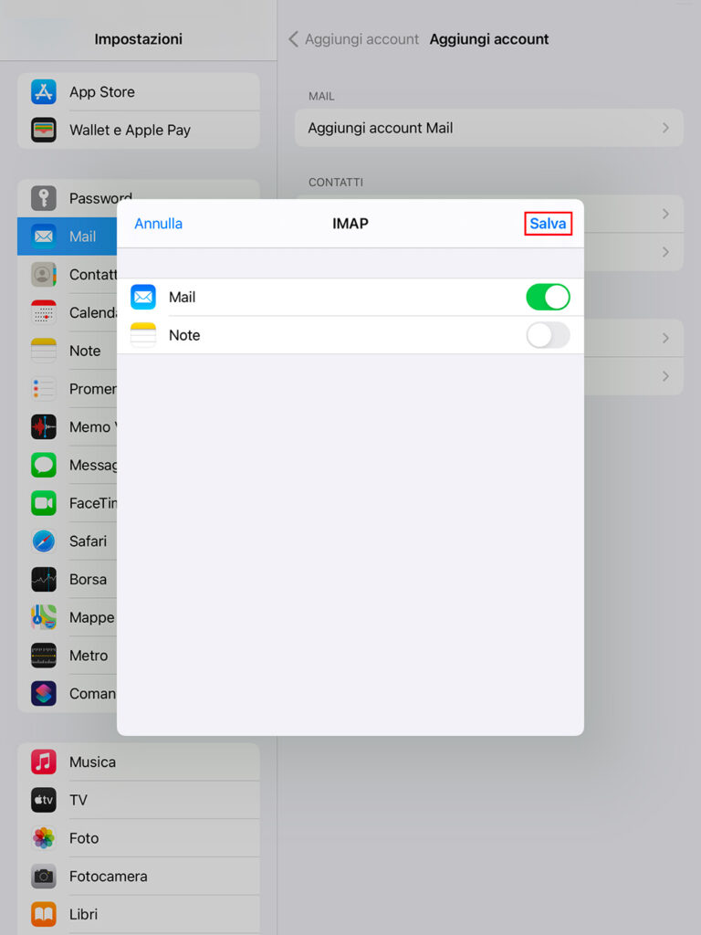 Come configurare una casella di posta su Mail Salvataggio della configurazione Mail su iPad
