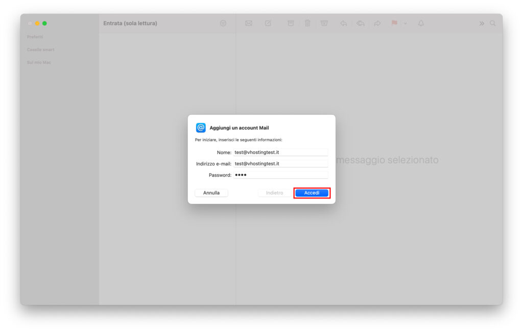 Come configurare una casella di posta su Mail Inserimento dell'indirizzo email e della password in Mail su Mac
