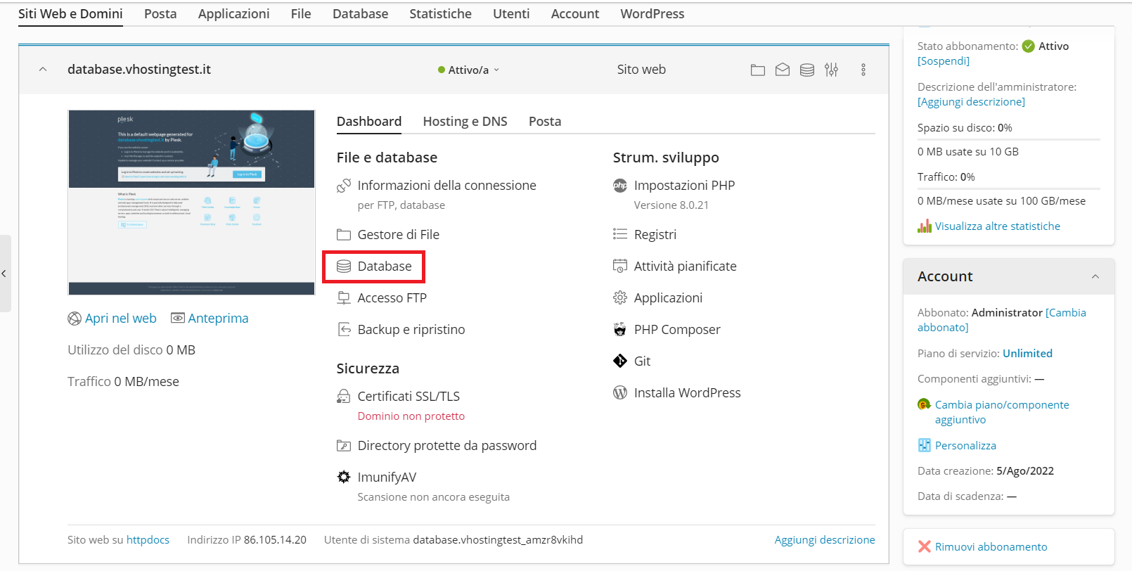 Come creare un Database da Plesk Come creare un Database da Plesk
