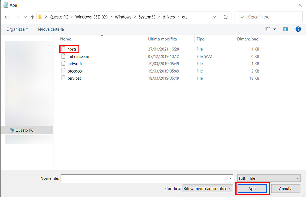 modificare il file hosts modificare il file hosts