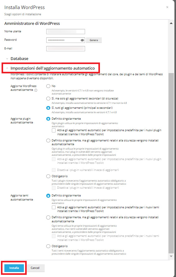 Installare WordPress su Plesk