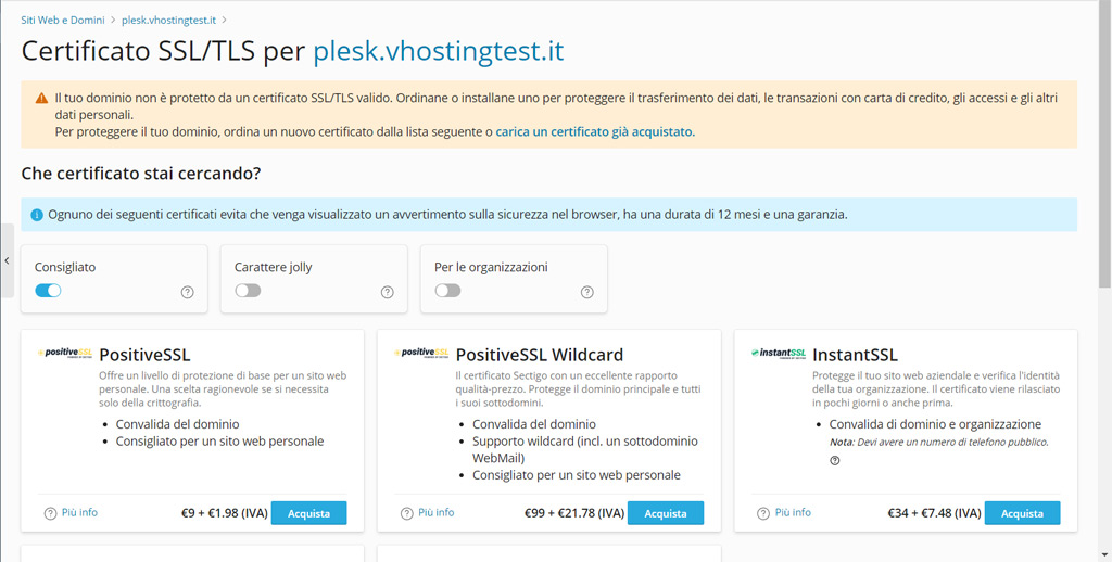 Come gestire i certificati SSL su Plesk Come gestire i certificati SSL da Plesk