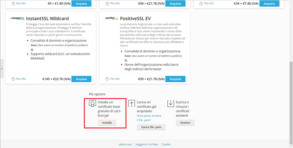 Come gestire i certificati SSL su Plesk Come gestire i certificati SSL da Plesk
