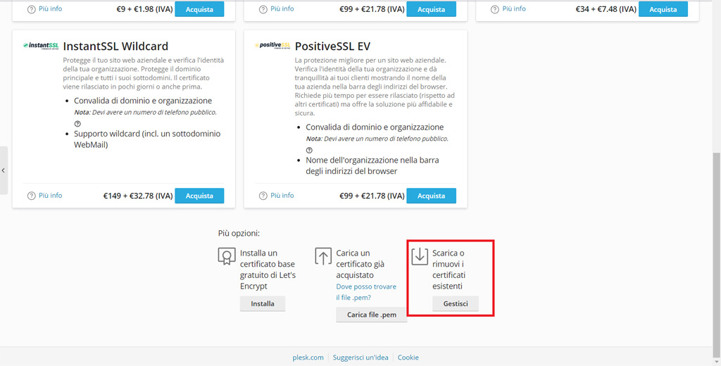 Come gestire i certificati SSL su Plesk Come gestire i certificati SSL da Plesk