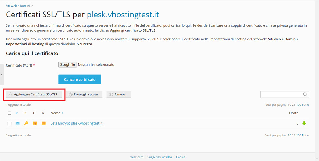 Come gestire i certificati SSL su Plesk Come gestire i certificati SSL da Plesk