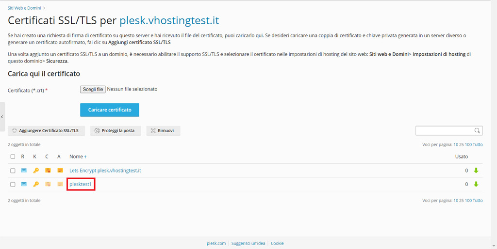 Come gestire i certificati SSL su Plesk Come gestire i certificati SSL da Plesk