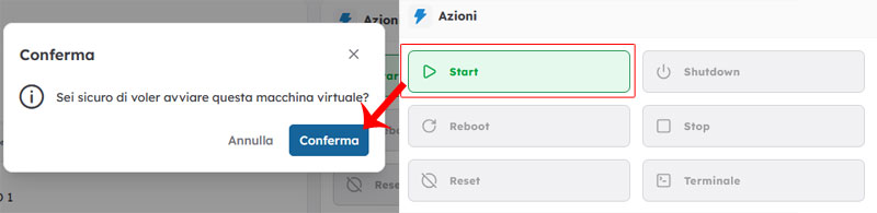 Avvio della VPS tramite il comando Start