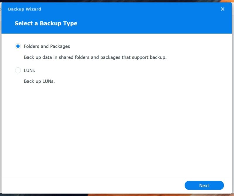 Selezione del tipo di backup su Hyper Backup