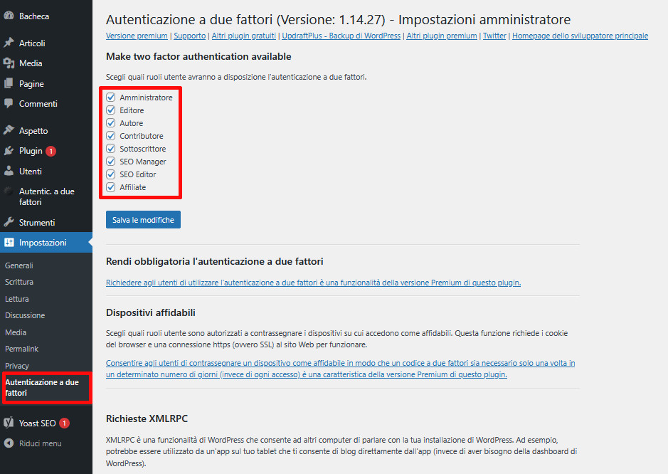 2FA: autenticazione a 2 fattori su WordPress 2FA: autenticazione a 2 fattori su WordPress