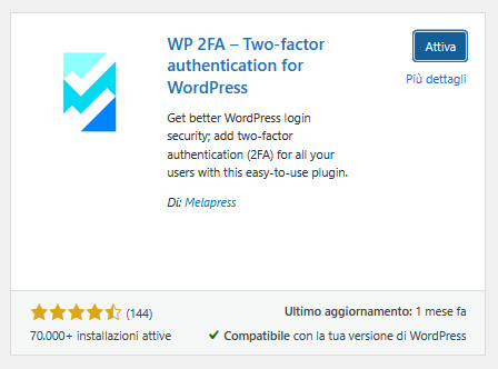2FA: autenticazione a 2 fattori su WordPress 2FA: autenticazione a 2 fattori su WordPress