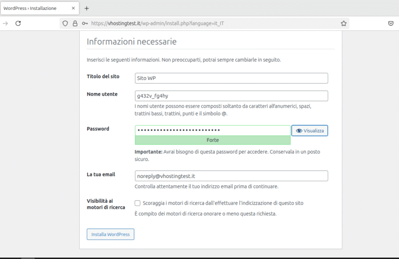 Installare manualmente WordPress