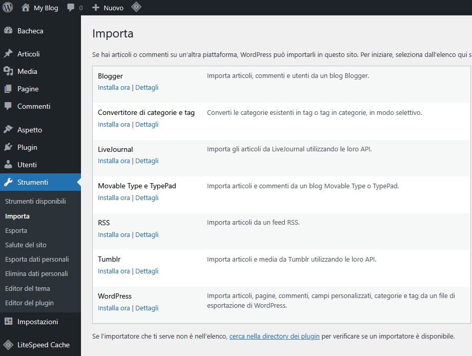 Guida WordPress Guida WordPress - Importatori