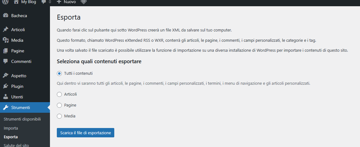 Guida WordPress Guida WordPress - Esporta