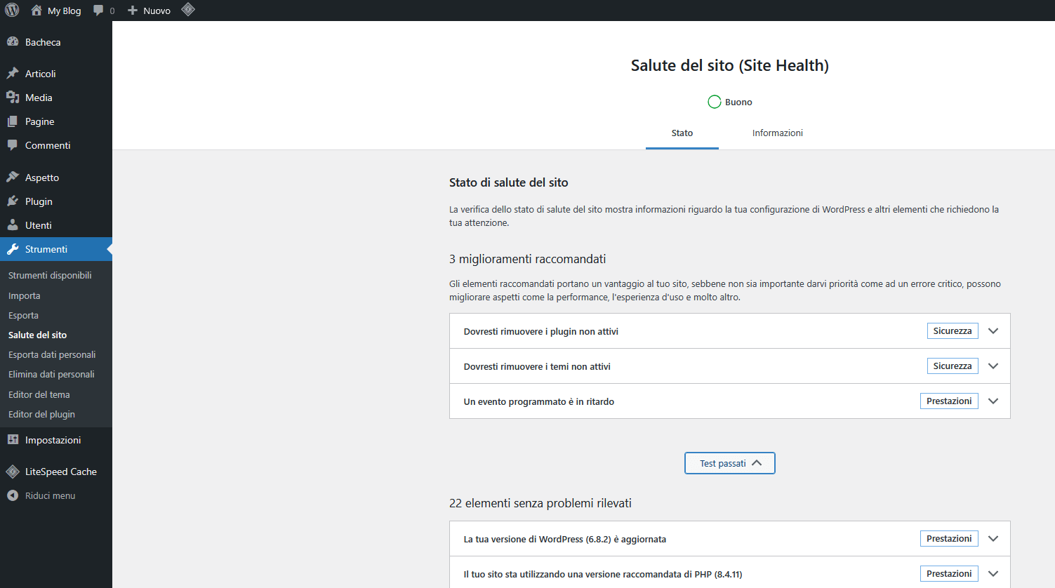 Guida WordPress Guida WordPress - Salute sito