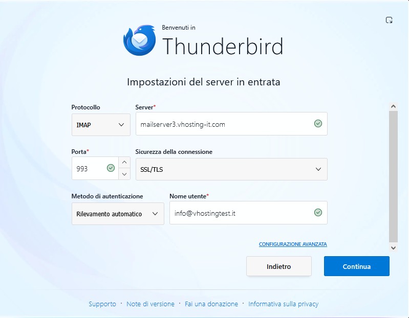 Thunderbird: Configurazione client con protocollo sicuro Thunderbird: Configurazione client con protocollo sicuro